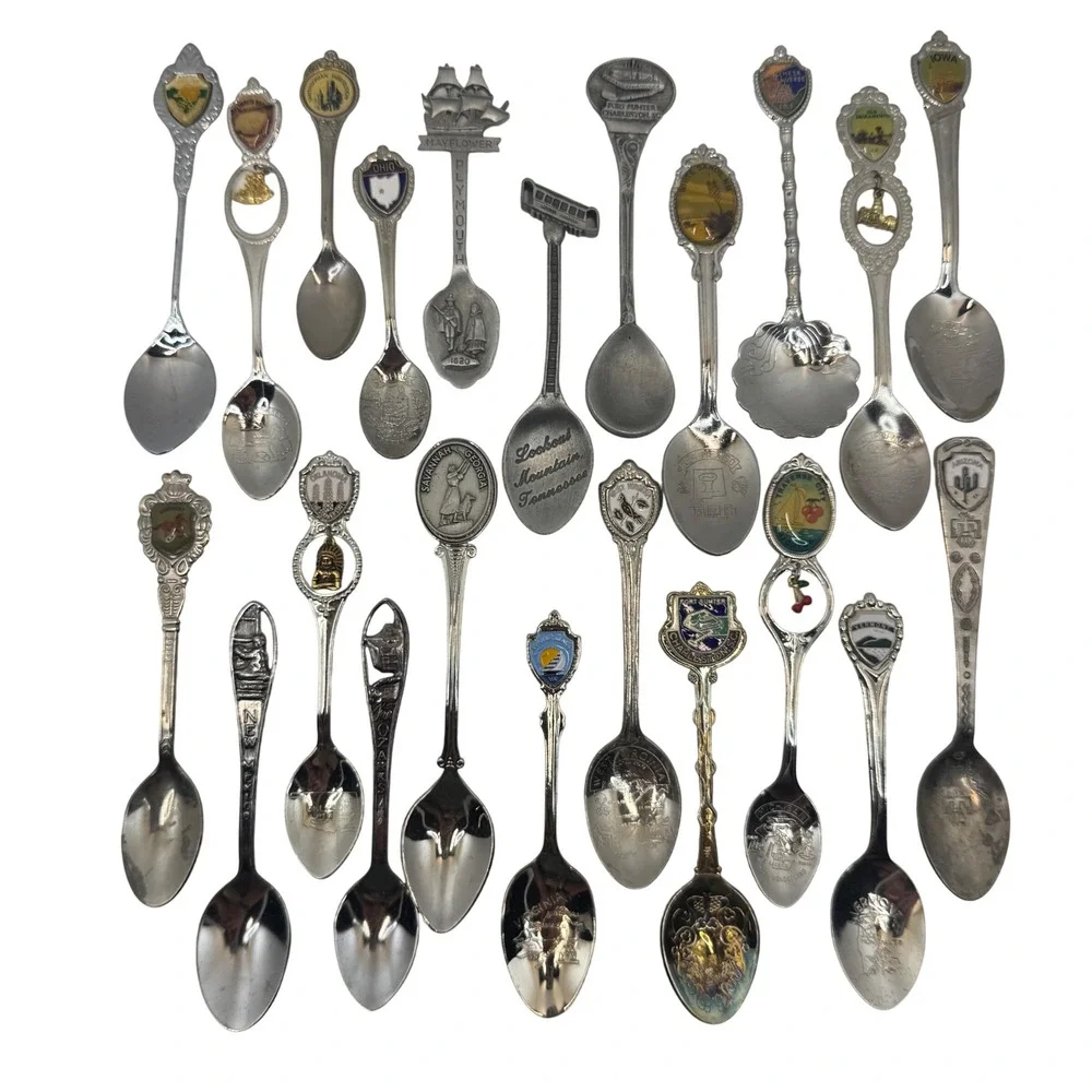 Vtg Souvenir Spoon Lot 22 State Landmark Travel‎ USA Silverplate Collectible